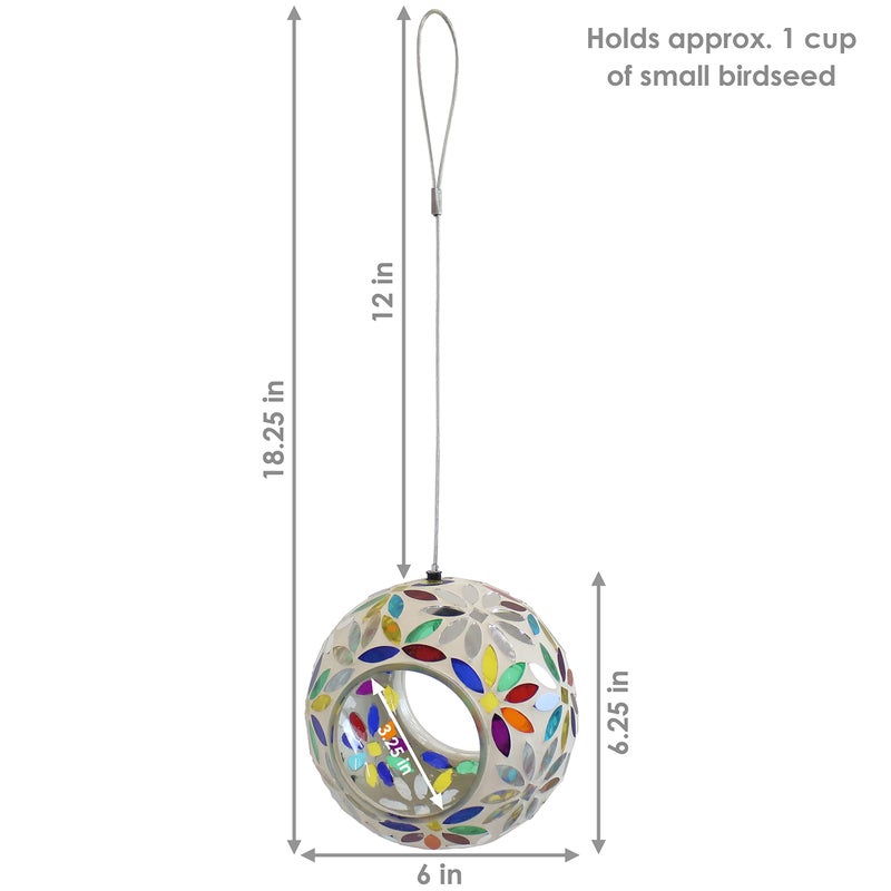 Sunnydaze 6-Inch Glass Mosaic Hanging Bird Feeder for Outdoors - Fly-Through Wild Bird Feeder - Rainbow Daisies - Image 4